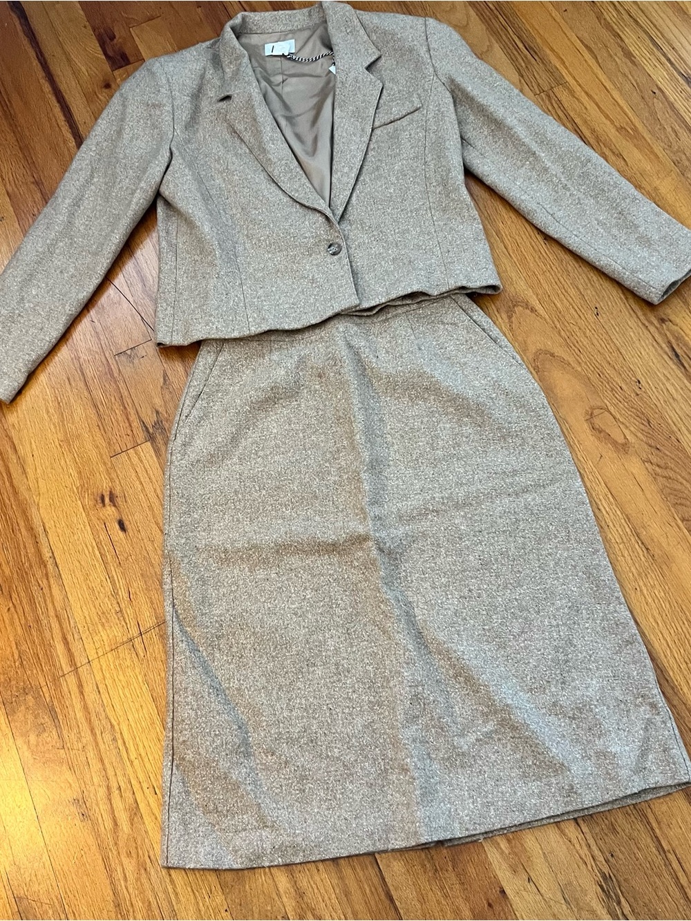 Vintage Tan Tweed Skirt Set